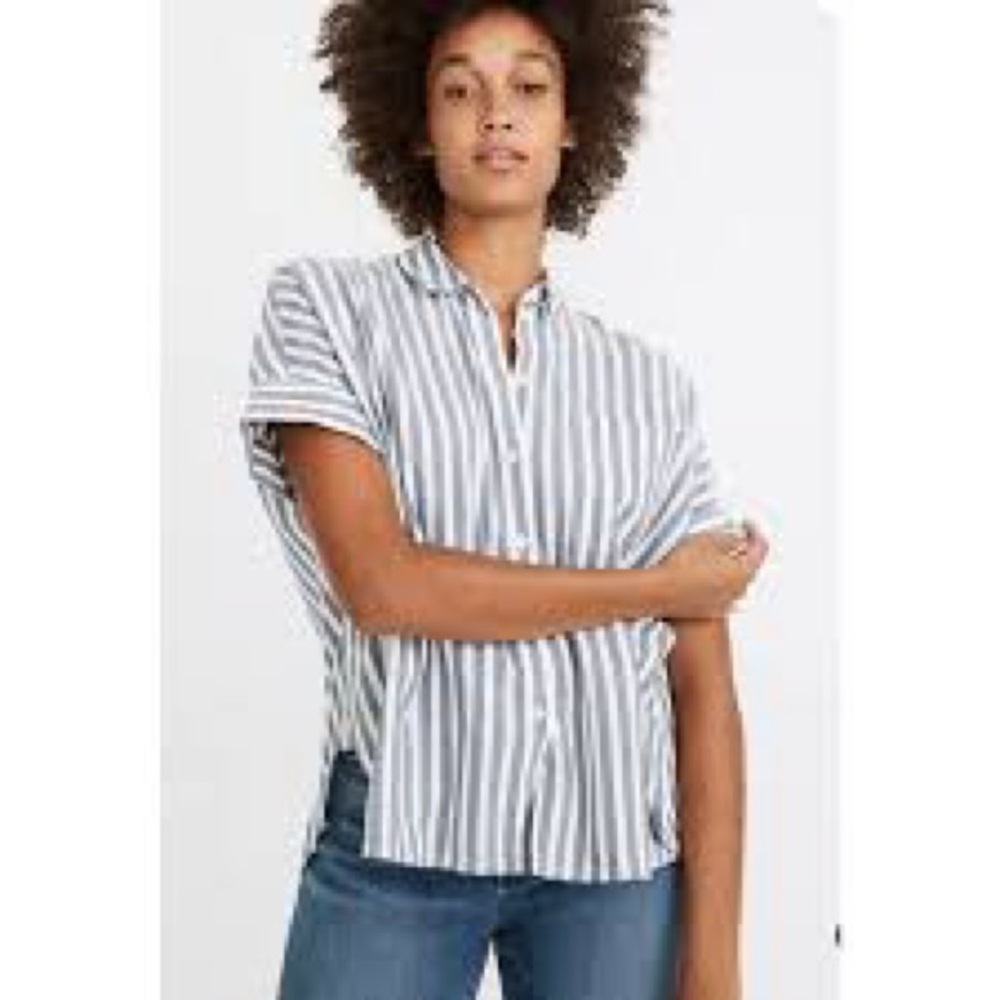 Madewell Daily Shirt‎ Navy White Striped Button Down Size Small Oversized EUC